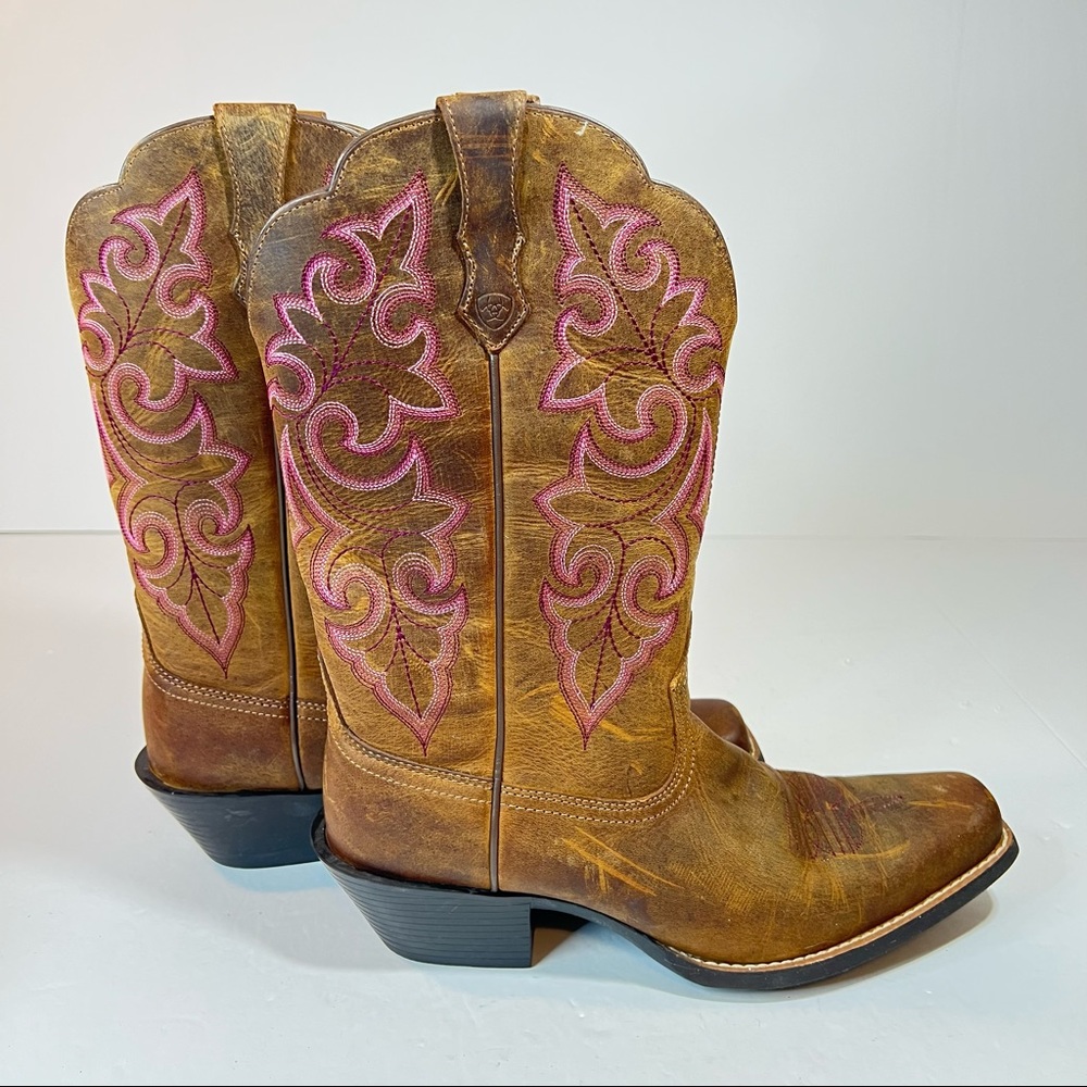 Ariat Round Up Brown Square Toe Western Cowboy Boots Size 9.5B 10014172